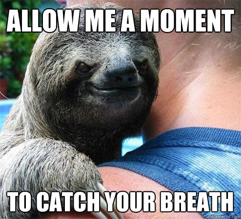 Allow me a moment to catch your breath  Suspiciously Evil Sloth