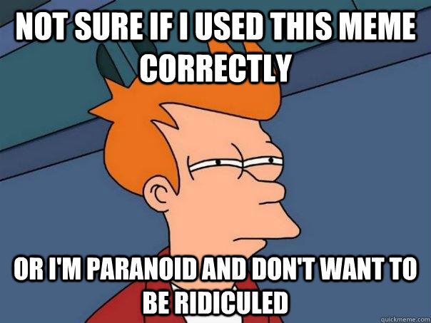 Not sure if I used this meme correctly Or i'm paranoid and don't want to be ridiculed   Futurama Fry