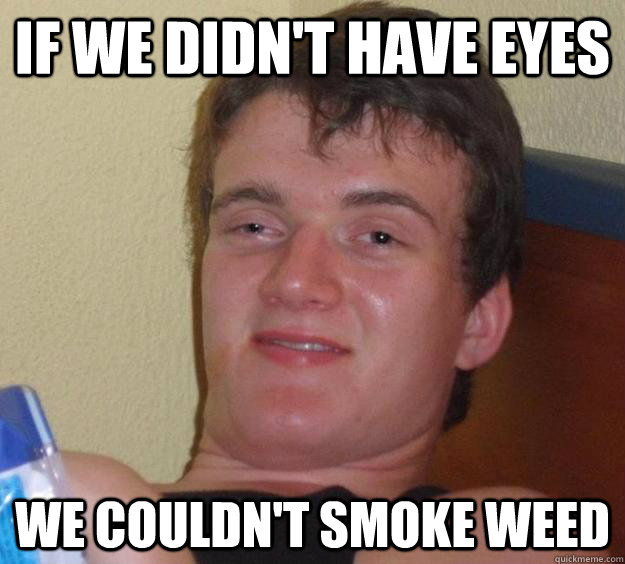 if we didn't have eyes we couldn't smoke weed  10 Guy