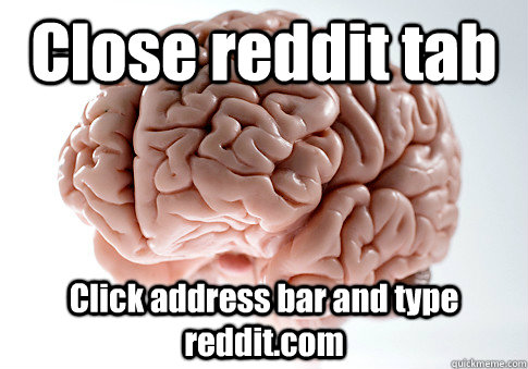 Close reddit tab Click address bar and type reddit.com   Scumbag Brain