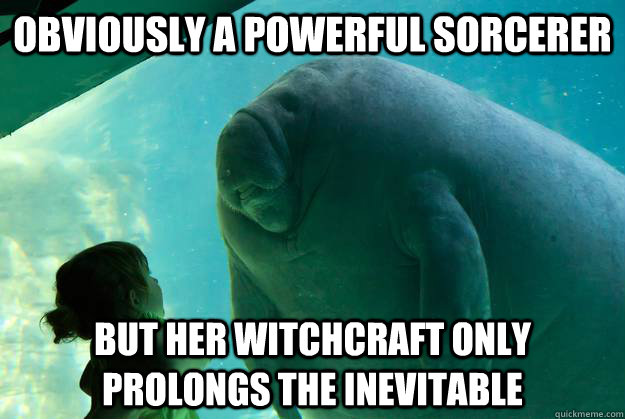 Obviously a powerful sorcerer But her witchcraft only prolongs the inevitable  Overlord Manatee