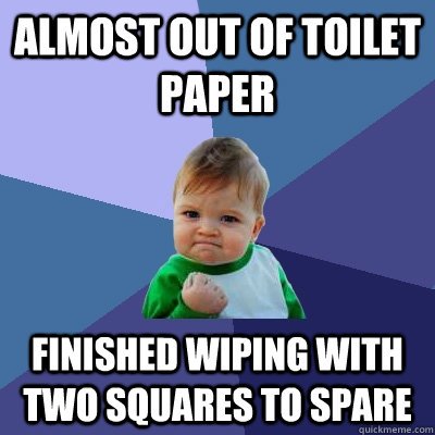 Almost out of toilet paper finished wiping with two squares to spare  Success Kid