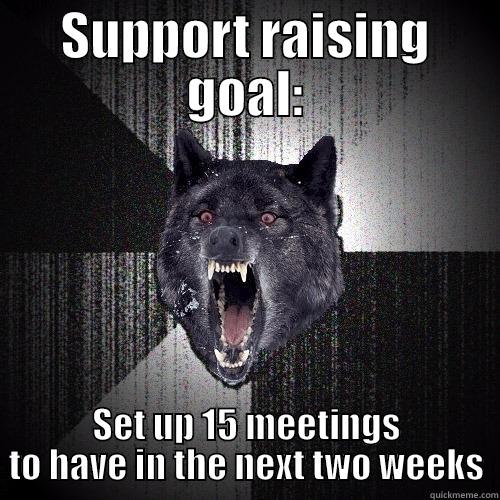 SUPPORT RAISING GOAL: SET UP 15 MEETINGS TO HAVE IN THE NEXT TWO WEEKS Insanity Wolf