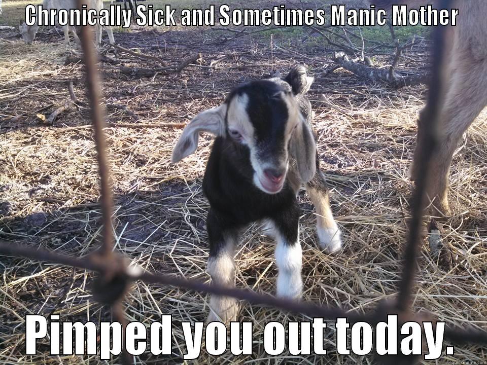 Stalker goats - CHRONICALLY SICK AND SOMETIMES MANIC MOTHER PIMPED YOU OUT TODAY. Misc