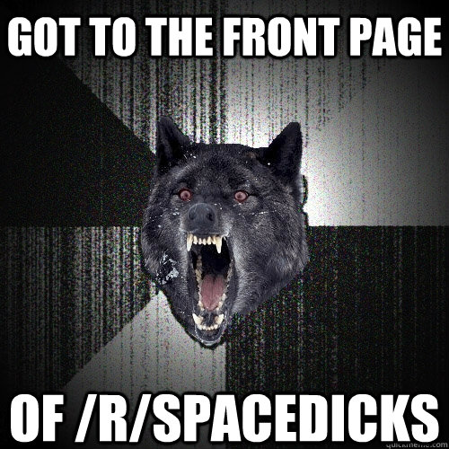 Got to the front page of /r/spacedicks  Insanity Wolf