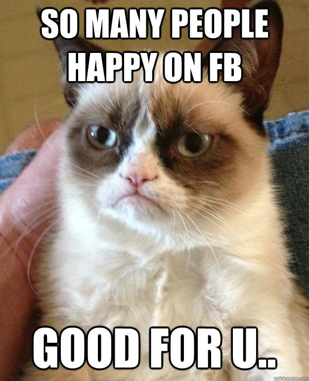 So many people happy on fb  good for u..  Grumpy Cat