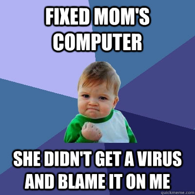 fixed mom's computer she didn't get a virus and blame it on me - fixed mom's computer she didn't get a virus and blame it on me  Success Kid