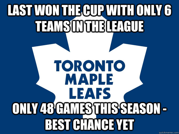 Last won the cup with only 6 teams in the league Only 48 games this season - best chance yet  