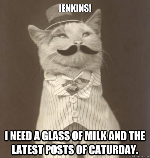 Jenkins! I need a glass of milk and the latest posts of Caturday.  Original Business Cat