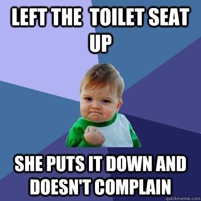 left the  toilet seat up She puts it down and doesn't complain  Success Kid