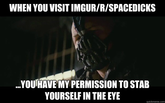 When you visit imgur/r/spacedicks ...you have my permission to stab yourself in the eye - When you visit imgur/r/spacedicks ...you have my permission to stab yourself in the eye  Badass Bane