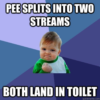 Pee splits into two streams both land in toilet  Success Kid