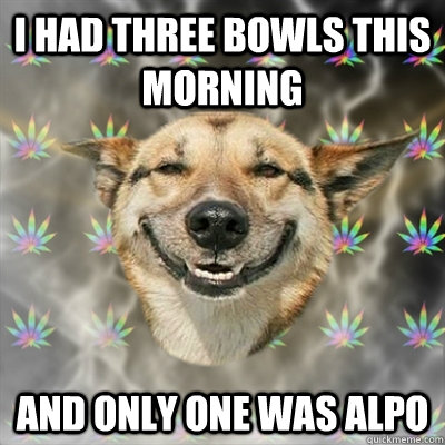 I had three bowls this morning And only one was ALPO  Stoner Dog