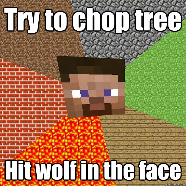 Try to chop tree Hit wolf in the face   Minecraft