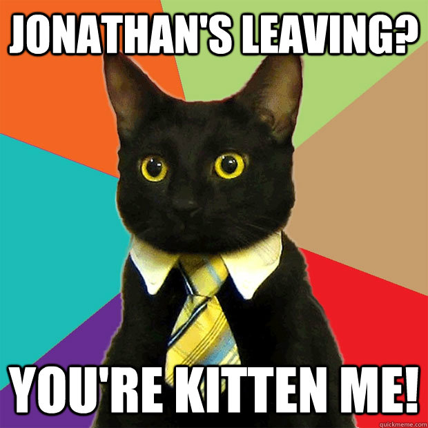 Jonathan's LEAVING? You're kitten me!  Business Cat