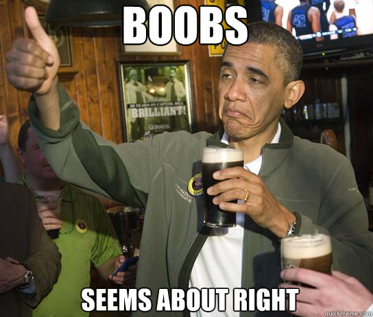 Boobs Seems about right  Upvoting Obama