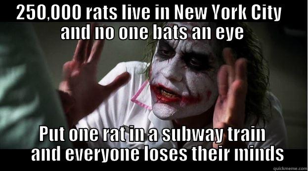 250,000 RATS LIVE IN NEW YORK CITY   AND NO ONE BATS AN EYE PUT ONE RAT IN A SUBWAY TRAIN    AND EVERYONE LOSES THEIR MINDS Joker Mind Loss