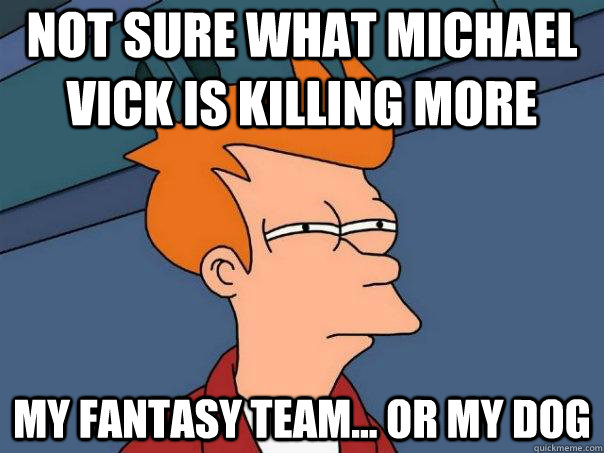 Not sure what Michael vick is killing more my fantasy team... or my dog  Futurama Fry