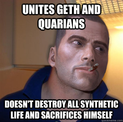 UNITES GETH AND QUARIANS DOESN'T DESTROY ALL SYNTHETIC LIFE AND SACRIFICES HIMSELF  