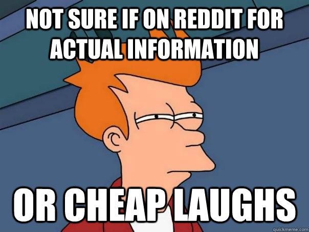 Not sure if on reddit for actual information or cheap laughs  Futurama Fry