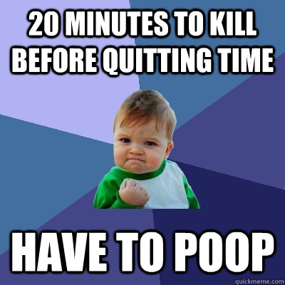 20 minutes to kill before quitting time Have to poop  Success Kid