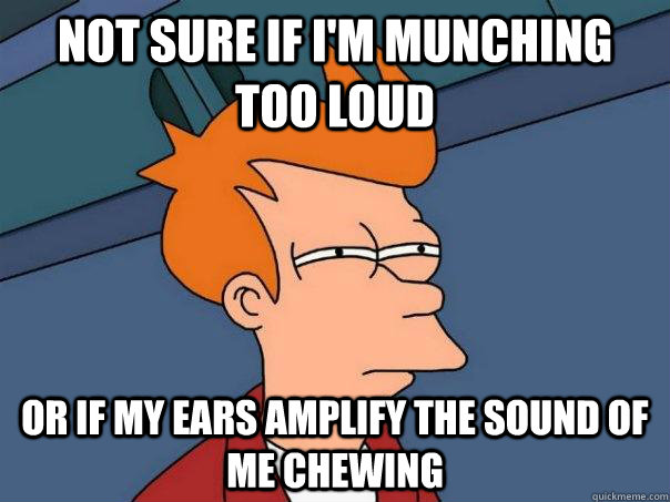 Not sure if I'm munching too loud Or if my ears amplify the sound of me chewing  Futurama Fry