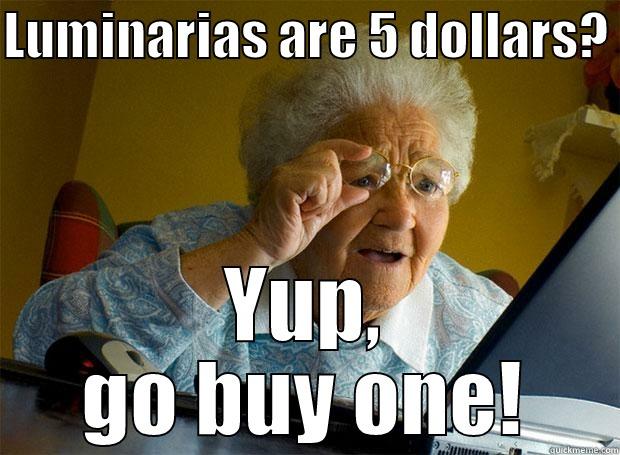 LUMINARIAS ARE 5 DOLLARS?  YUP, GO BUY ONE! Grandma finds the Internet