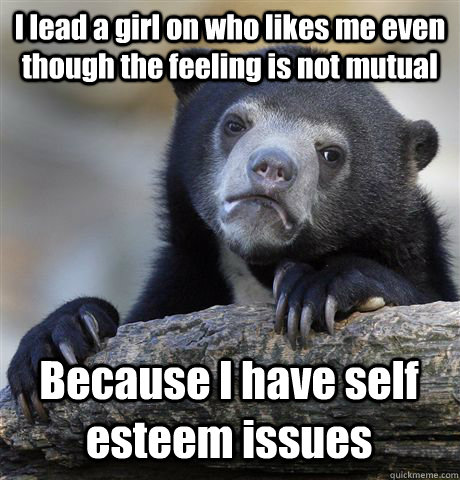 I lead a girl on who likes me even though the feeling is not mutual Because I have self esteem issues  Confession Bear