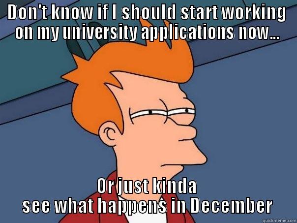 DON'T KNOW IF I SHOULD START WORKING ON MY UNIVERSITY APPLICATIONS NOW... OR JUST KINDA SEE WHAT HAPPENS IN DECEMBER Futurama Fry