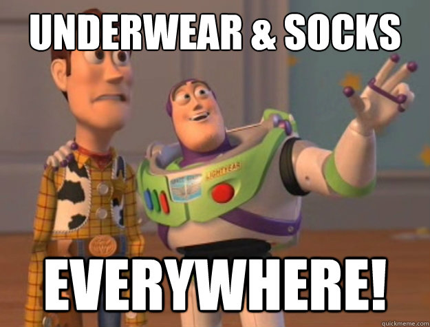 underwear & socks everywhere!  Buzz Lightyear