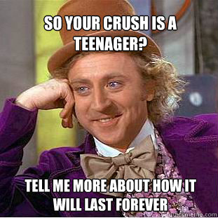 So your crush is a teenager? Tell me more about how it will last forever - So your crush is a teenager? Tell me more about how it will last forever  Willy Wonka Meme