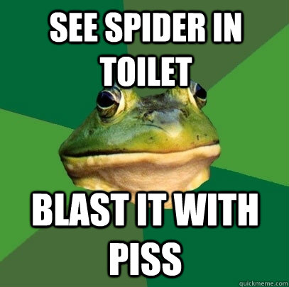 See spider in toilet Blast it with piss  Foul Bachelor Frog