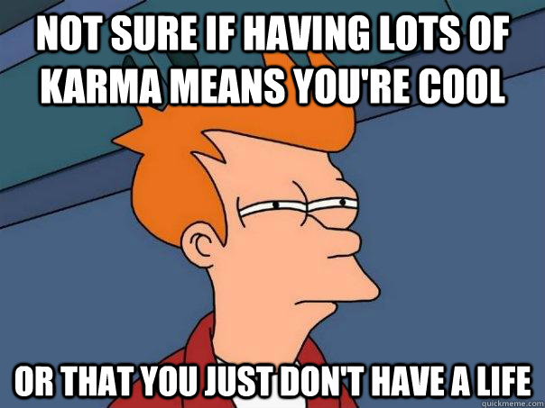 Not sure if having lots of karma means you're cool or that you just don't have a life  Futurama Fry