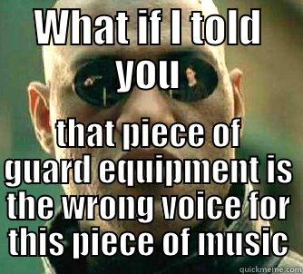 WHAT IF I TOLD YOU THAT PIECE OF GUARD EQUIPMENT IS THE WRONG VOICE FOR THIS PIECE OF MUSIC Matrix Morpheus