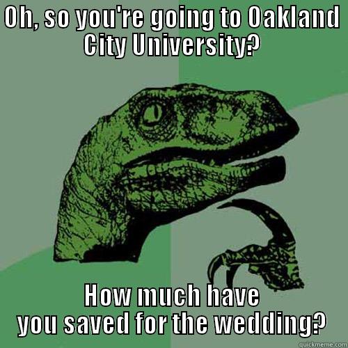 General Baptist Life - OH, SO YOU'RE GOING TO OAKLAND CITY UNIVERSITY? HOW MUCH HAVE YOU SAVED FOR THE WEDDING? Philosoraptor