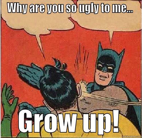 WHY ARE YOU SO UGLY TO ME... GROW UP! Batman Slapping Robin