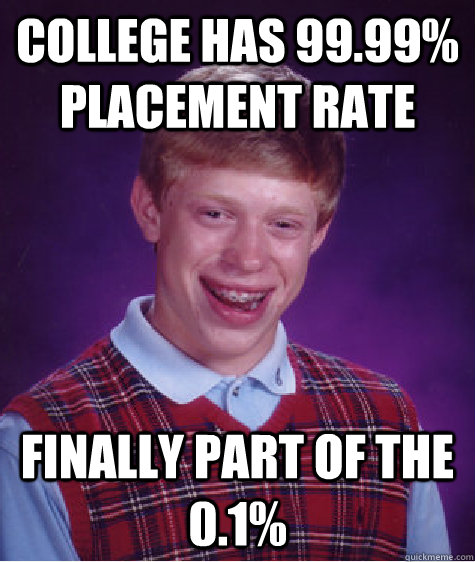 College has 99.99% placement rate Finally part of the 0.1%  Bad Luck Brian