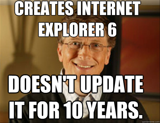 Creates Internet Explorer 6 Doesn't update it for 10 years.  Good guy gates