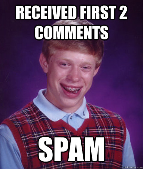 received first 2 comments spam   Bad Luck Brian