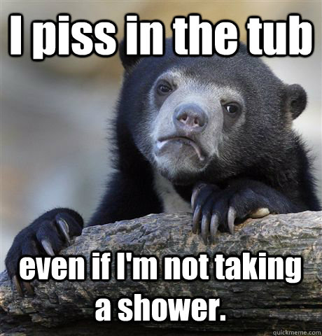 I piss in the tub even if I'm not taking a shower.  Confession Bear