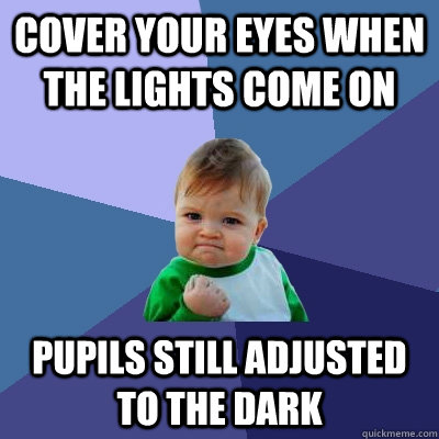 cover your eyes when the lights come on pupils still adjusted to the dark  Success Kid