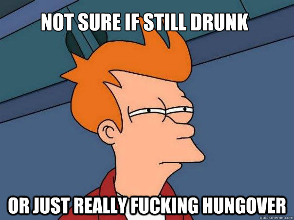 Not Sure if still drunk Or just really fucking hungover - Not Sure if still drunk Or just really fucking hungover  Futurama Fry