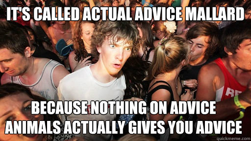 It's called actual advice mallard because nothing on advice animals actually gives you advice  Sudden Clarity Clarence