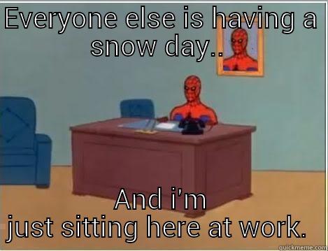 EVERYONE ELSE IS HAVING A SNOW DAY AND I'M JUST SITTING HERE AT WORK.  Spiderman Desk