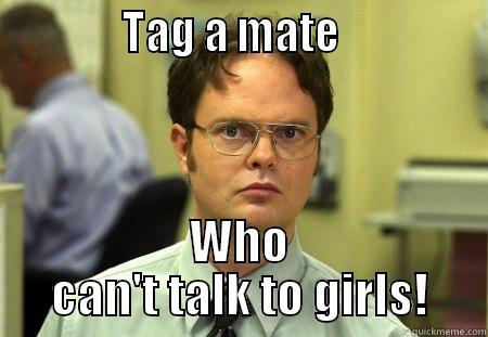             TAG A MATE               WHO CAN'T TALK TO GIRLS! Schrute