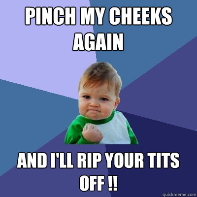 PINCH MY CHEEKS AGAIN AND I'LL RIP YOUR TITS OFF !!  Success Kid