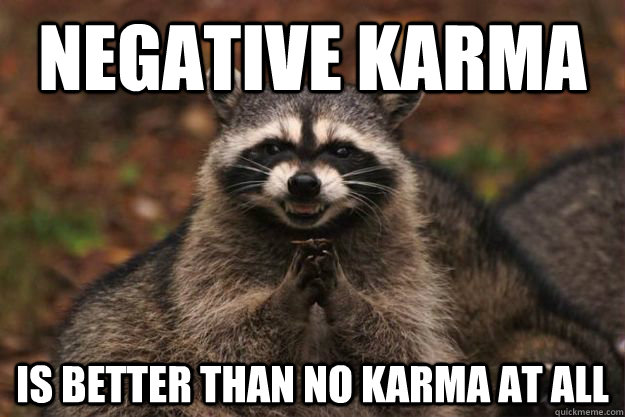 Negative Karma is better than no karma at all - Negative Karma is better than no karma at all  Evil Plotting Raccoon