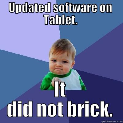 UPDATED SOFTWARE ON TABLET. IT DID NOT BRICK. Success Kid