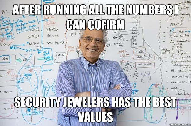 After running all the numbers I can cofirm Security jewelers has the best values  Engineering Professor