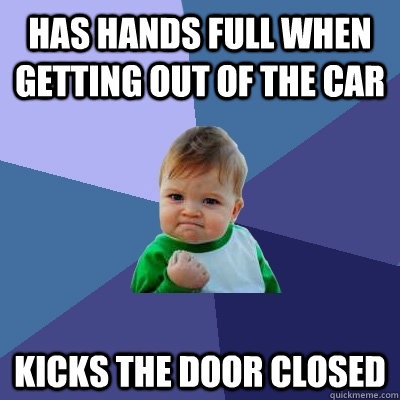 Has hands full when getting out of the car kicks the door closed   Success Kid